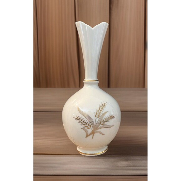 Lenox Wheat Pattern Bud Vase Hand Painted 24kt Gold Trim USA Vtg - Picture 1 of 9